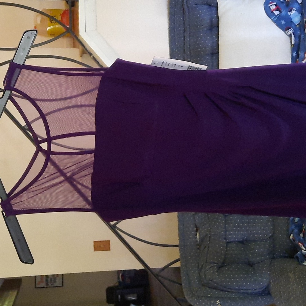 Scarlett Formal Evening Purple Long Dress Sheer Upper Top, Zip, Size 8 NWT